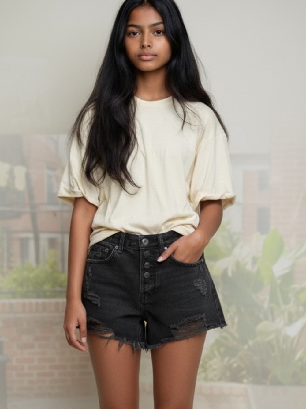 We the Free high waisted distressed black denim cut off shorts size 25